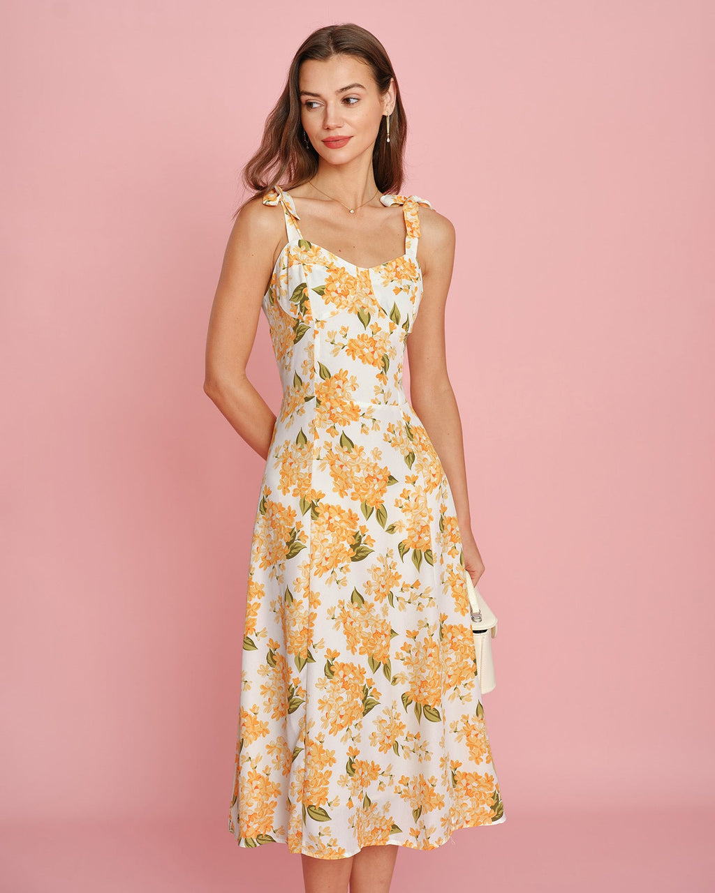 Orange Floral Slip Midi Dress