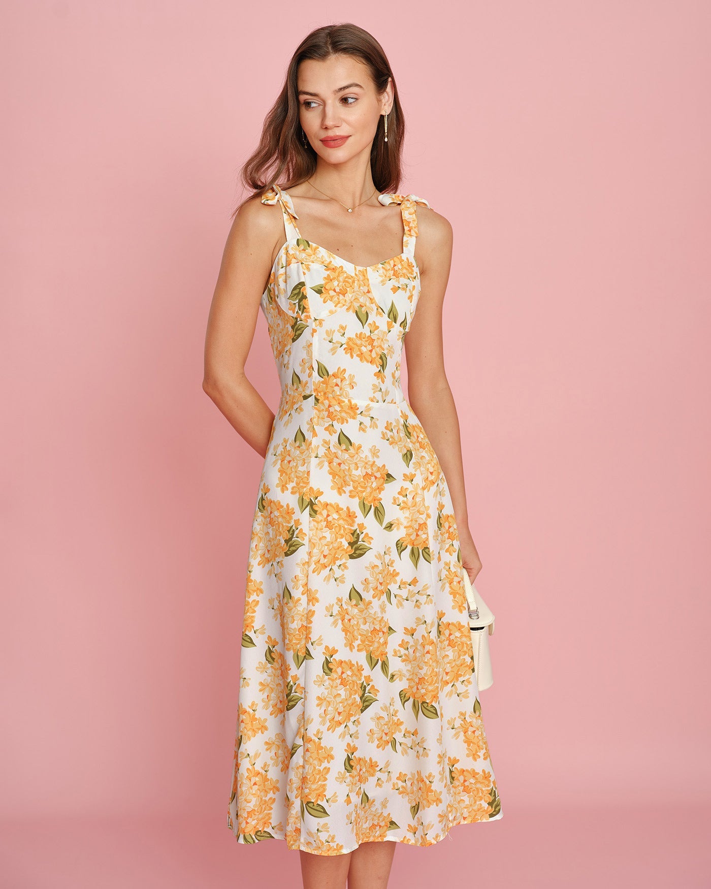 Orange Floral Slip Midi Dress