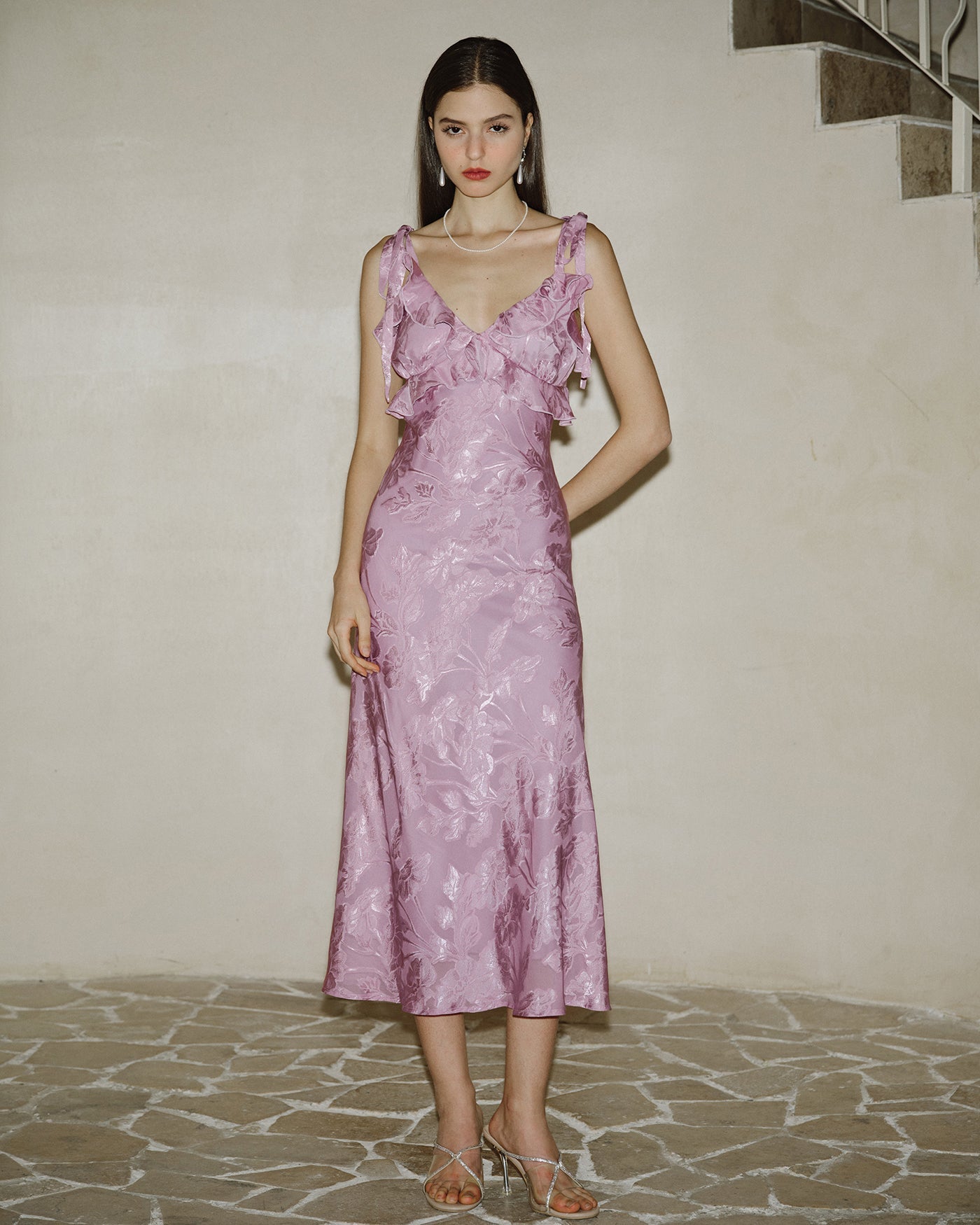 Purple Jacquard Slip Maxi Dress