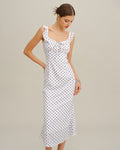 White Polka Dot Ruffle Midi Dress