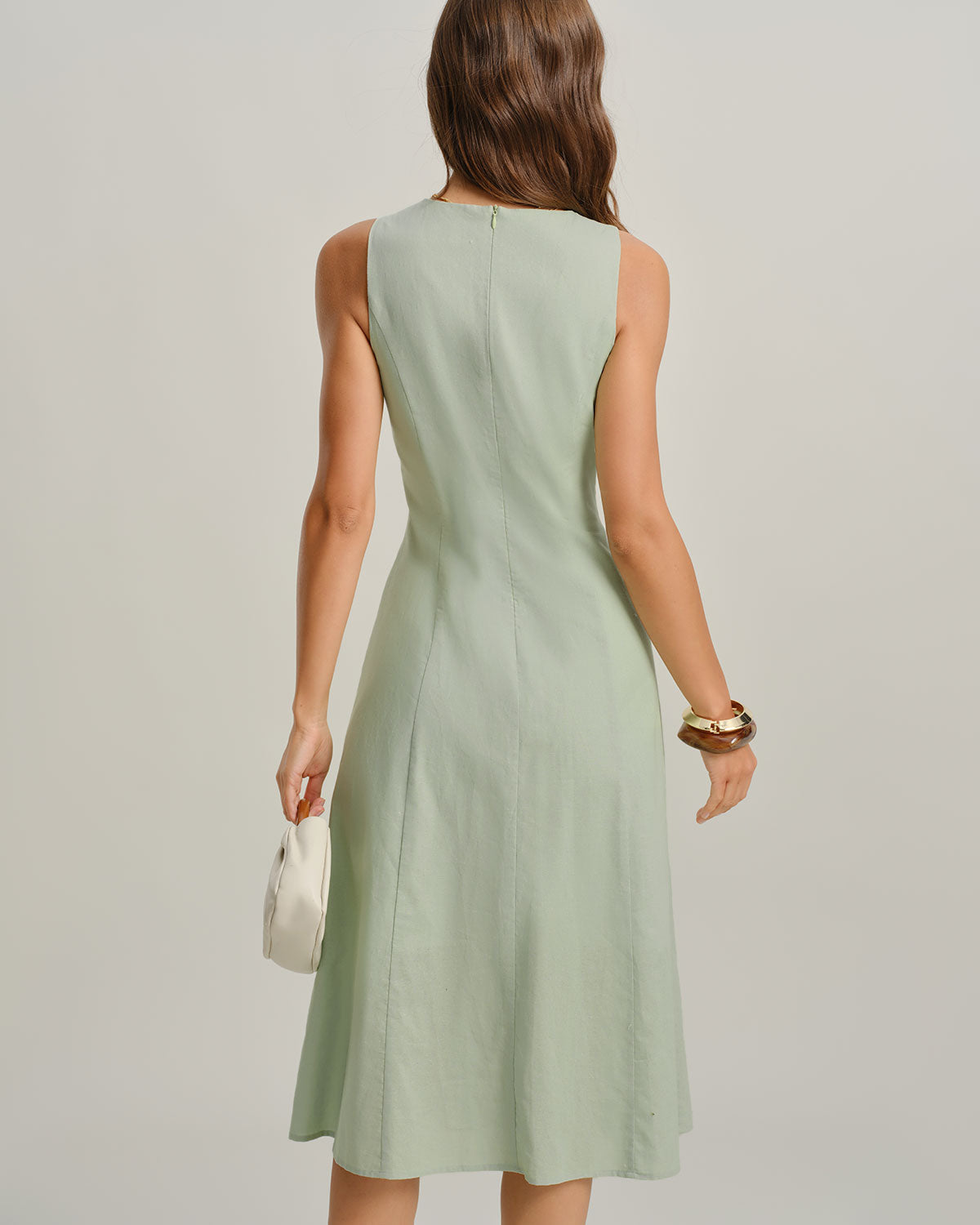 Green Round Neck Sleeveless Midi Dress