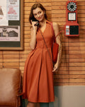 Red Button Sleeveless Midi Dress
