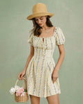 Apricot Square Neck Floral Mini Dress