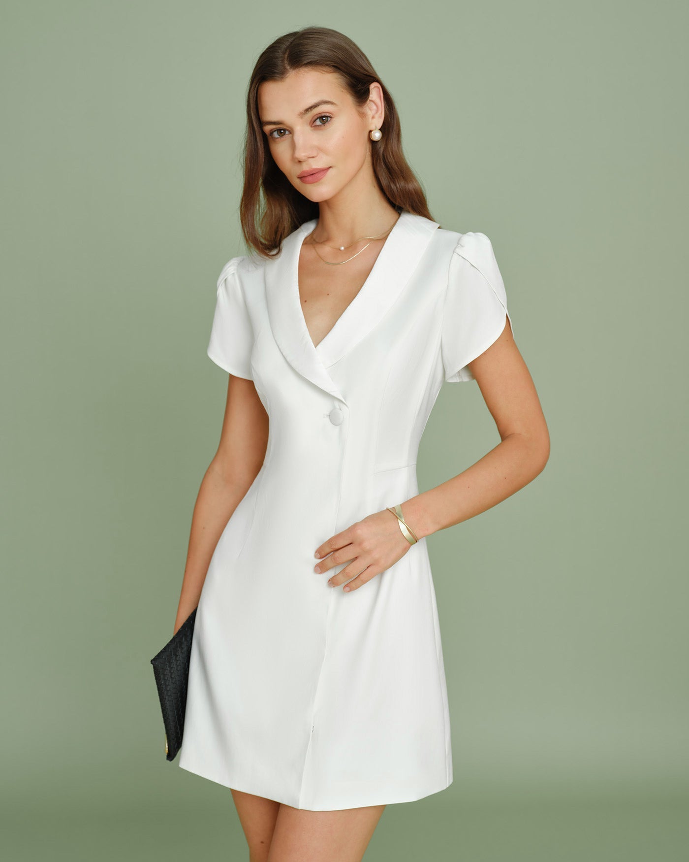 Beige Collar Button Satin Mini Dress