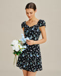Black V Neck Floral Tunic Mini Dress