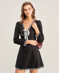 Black Contrasting Embroidery Mini Dress