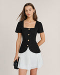 Black Square Neck Contrasting Mini Dress