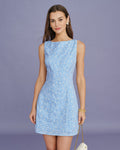 Blue Embroidery Sleeveless Mini Dress