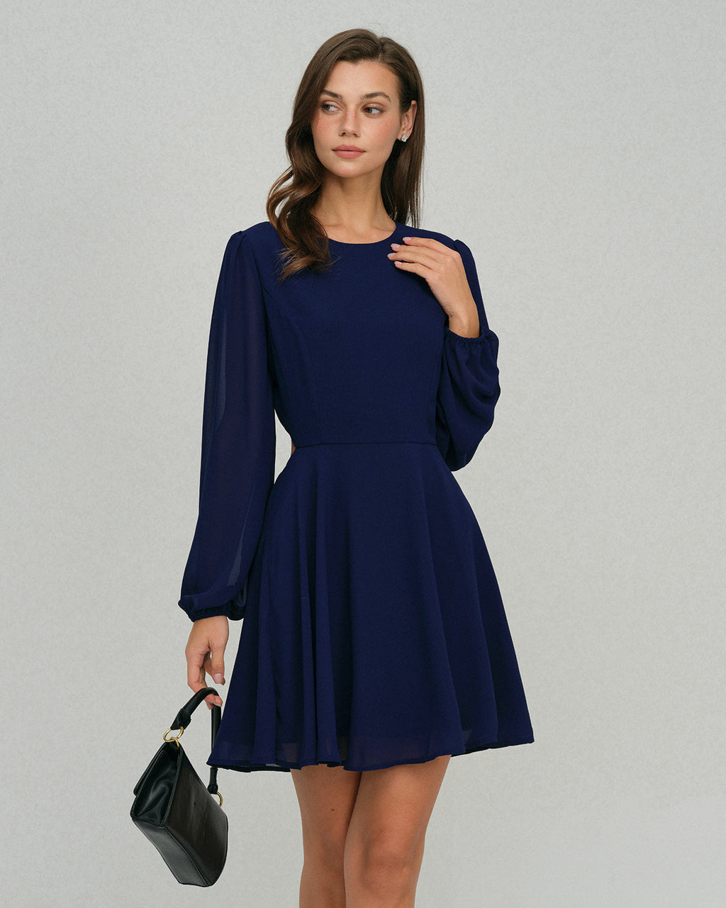 Blue Chiffon Backless A-Line Mini Dress