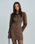Brown Tie Button Mini Dress