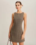 Brown Plaid Sleeveless Mini Dress