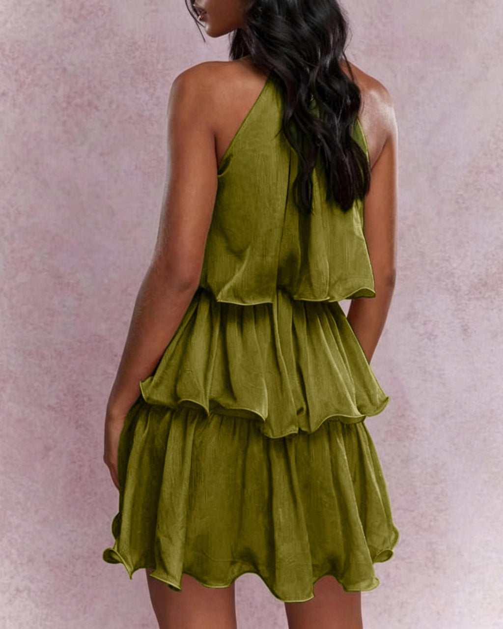 Green Round Neck Flowy Mini Dress