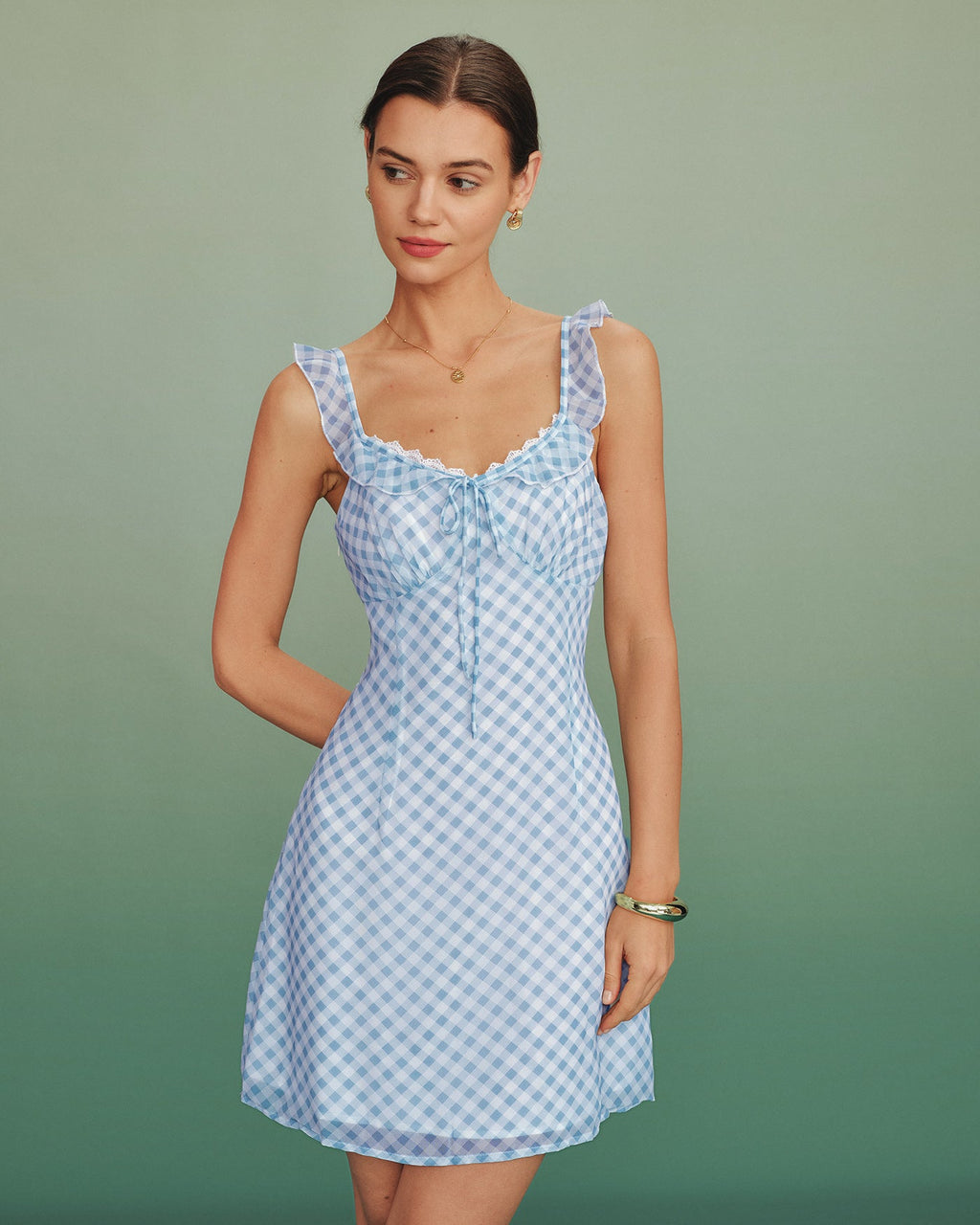 Blue Plaid Splicing Slip Mini Dress