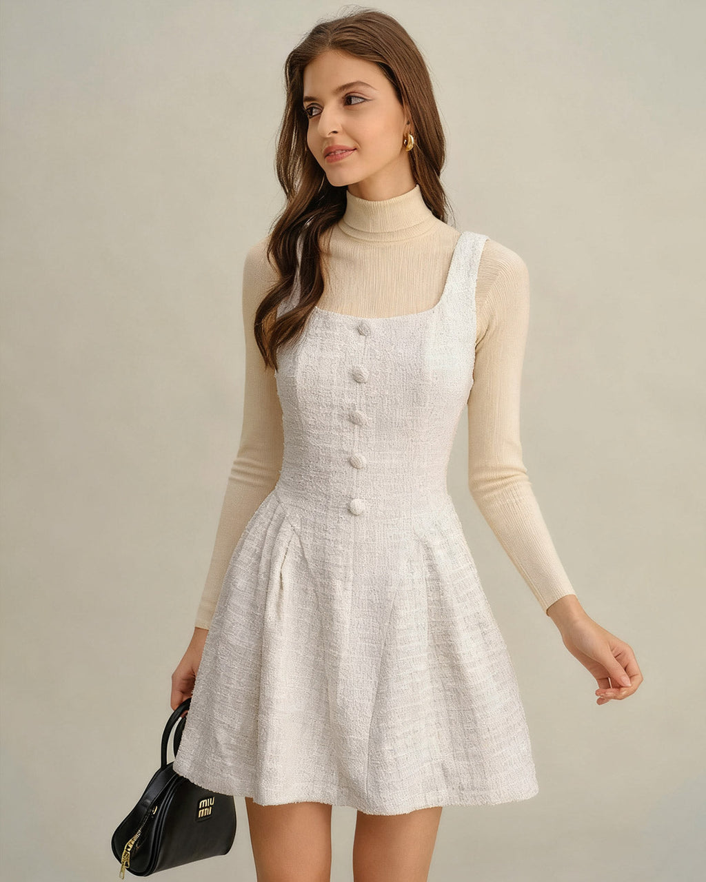 Apricot Textured Sleeveless Mini Dress