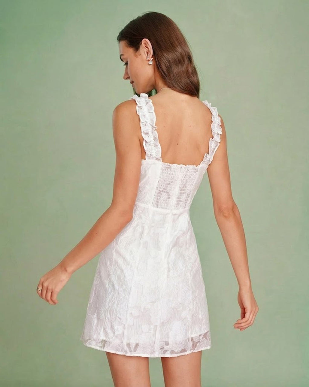 White Sweetheart Neck Jacquard Mini Dress