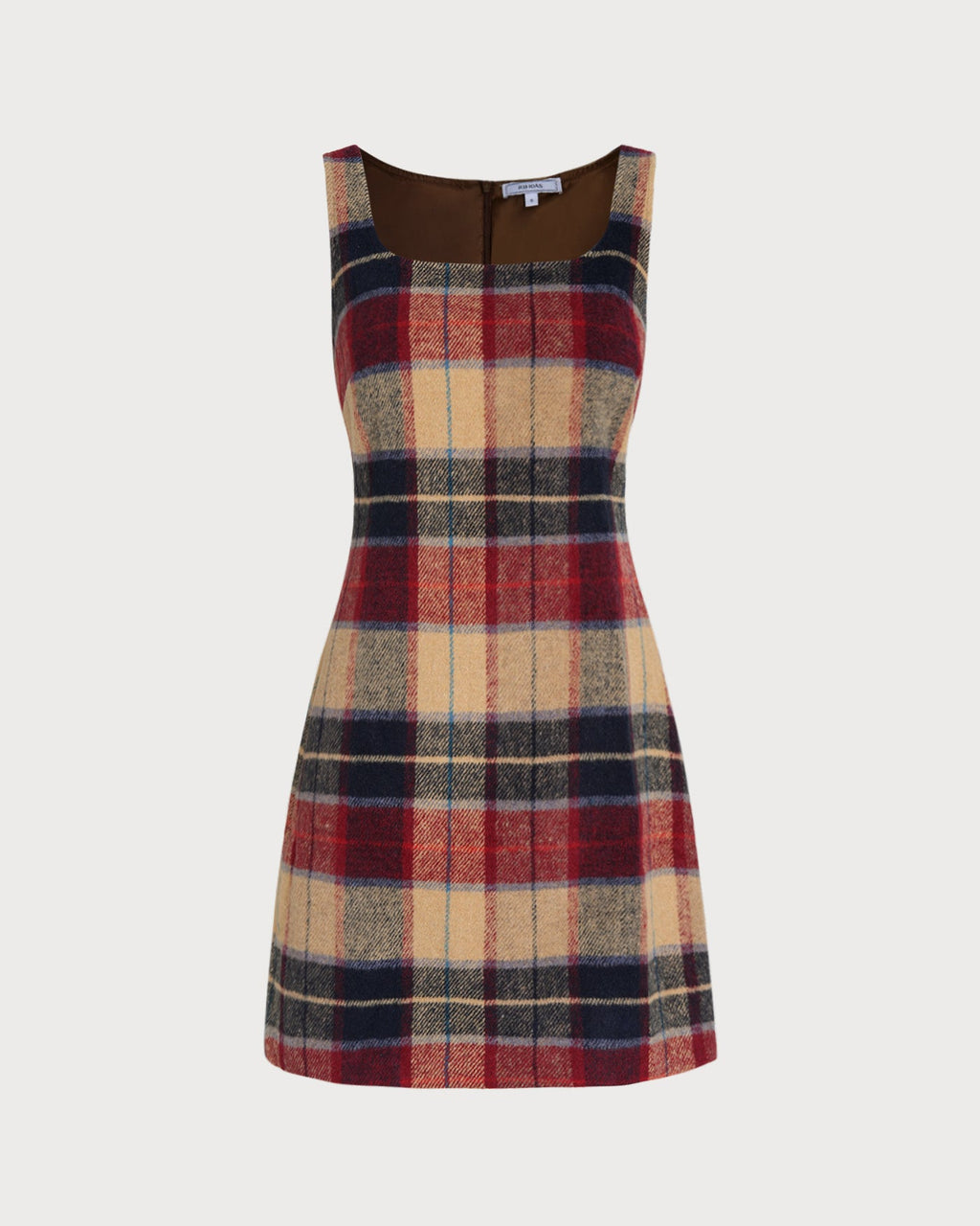 Red U Neck Plaid Mini Dress