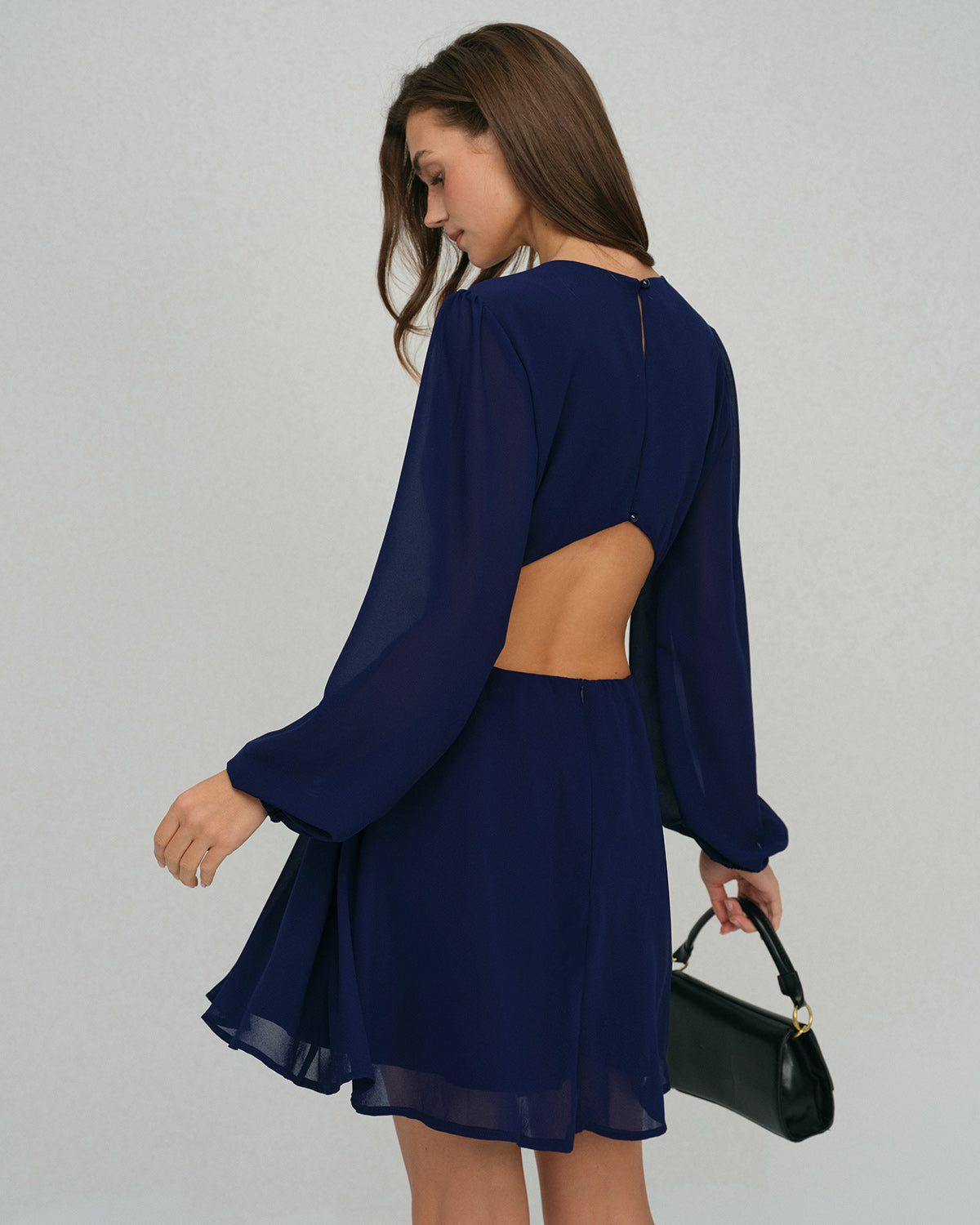Blue Chiffon Backless A-Line Mini Dress
