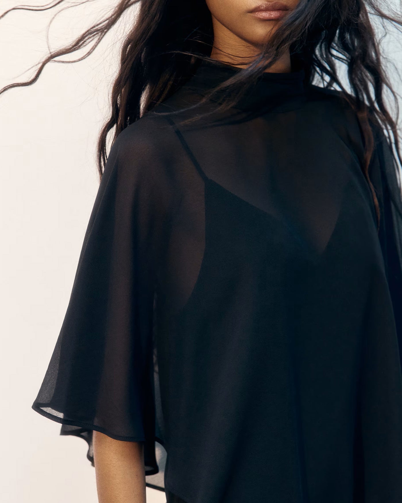 Black Turtle Cape Sleeve Mini Dress