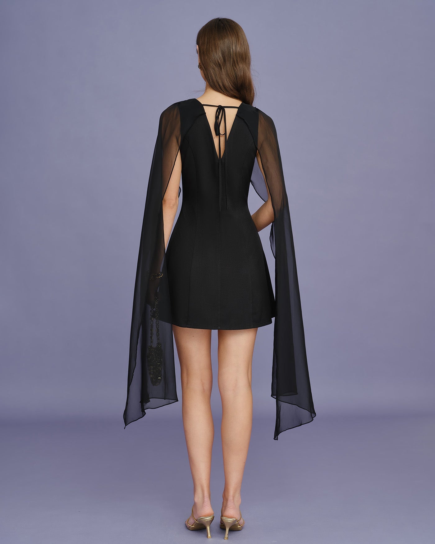 Black Boat Neck Flowy Mini Dress
