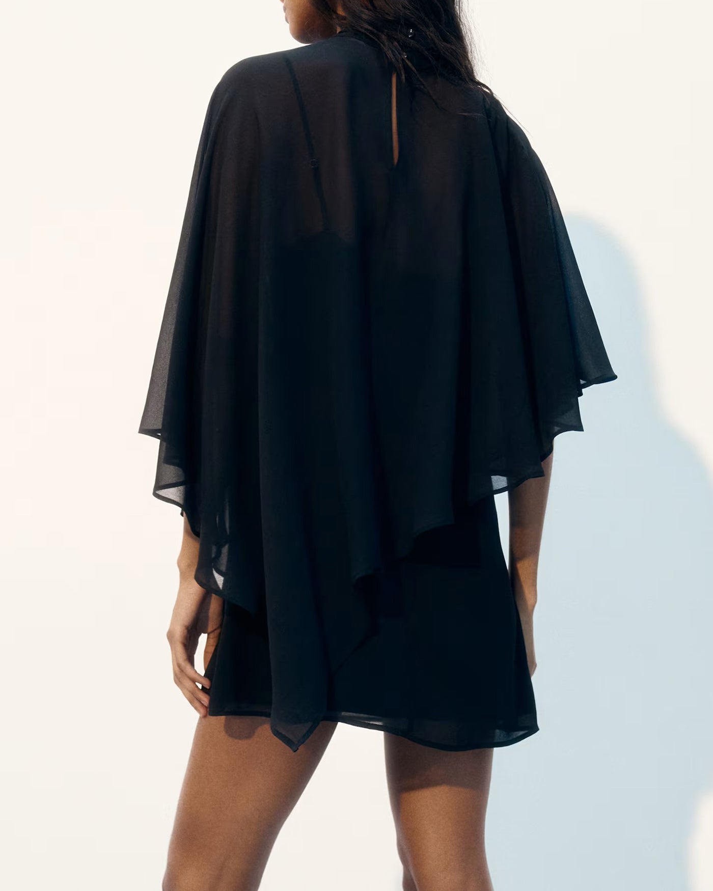 Black Turtle Cape Sleeve Mini Dress