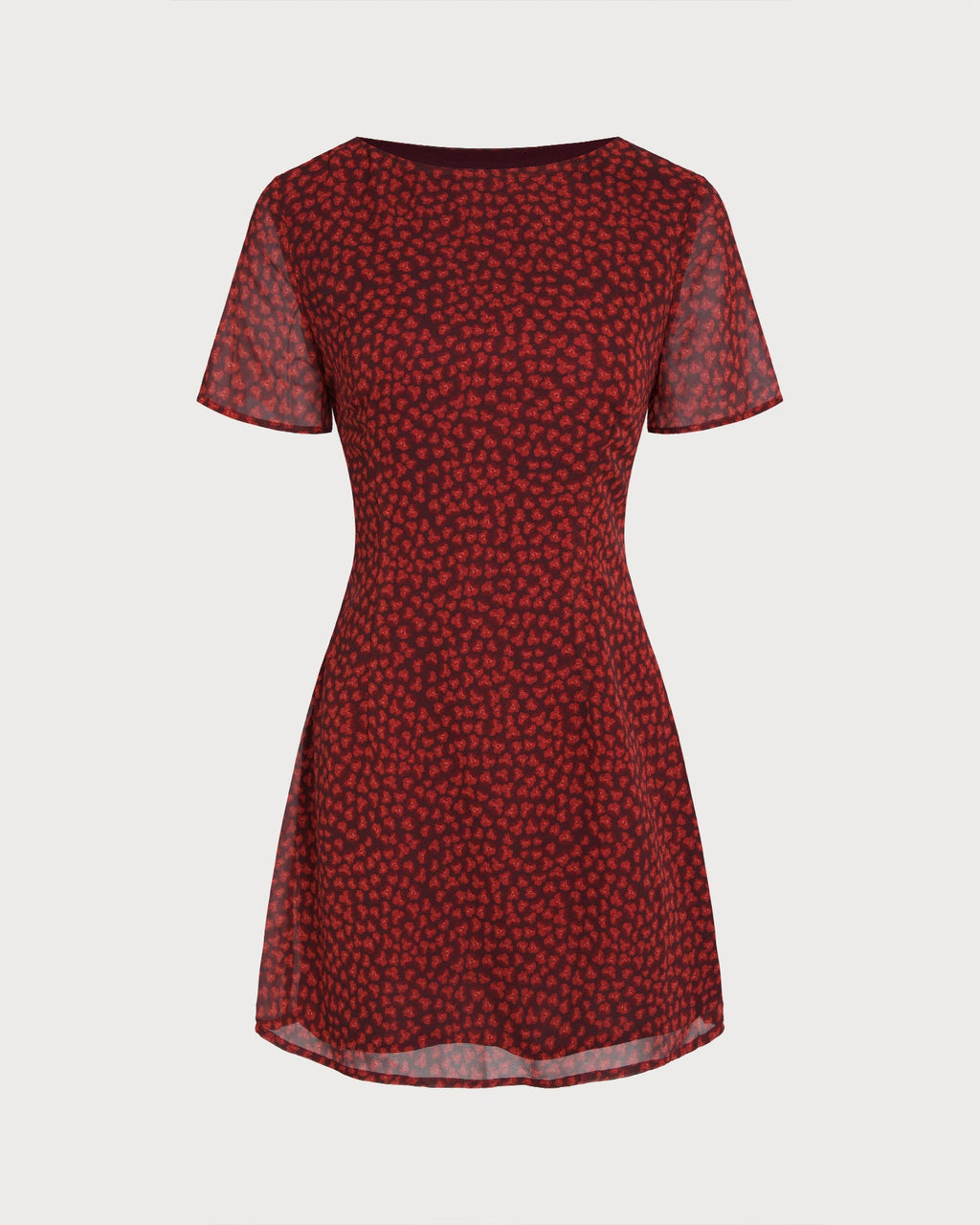 Red Boat Neck Floral Mini Dress