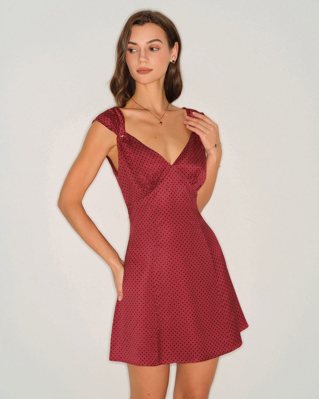 Red Polka Dot Satin Mini Dress
