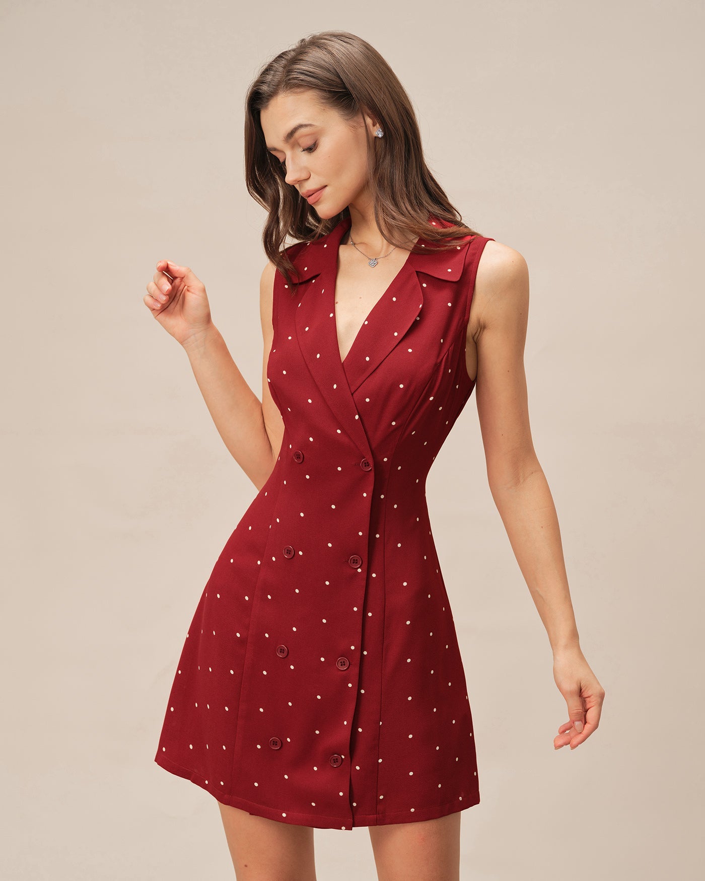 Red V Neck Polka Dot Mini Dress
