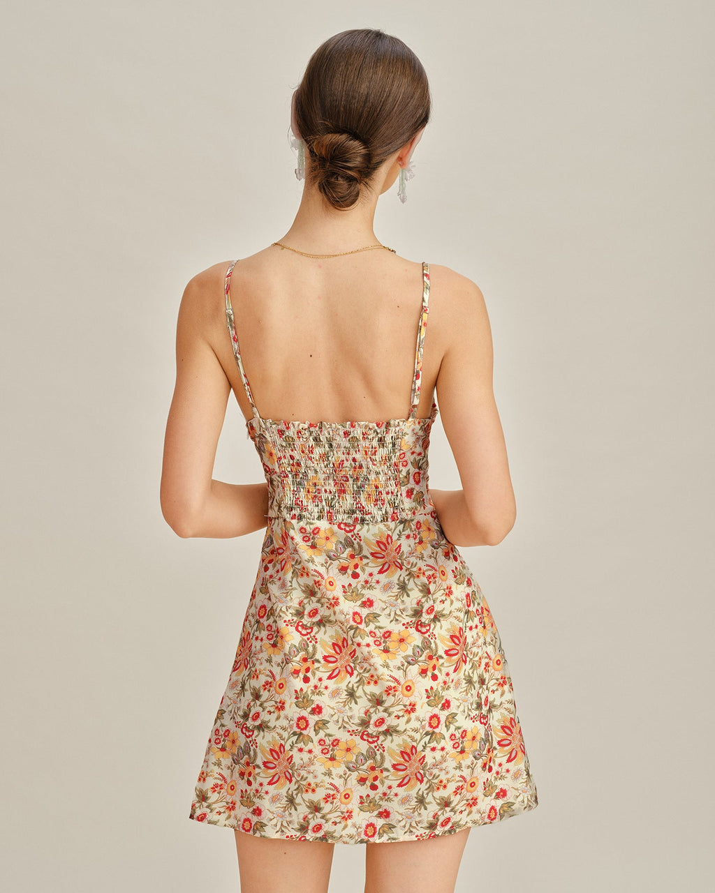 Floral Shirred Slip Mini Dress