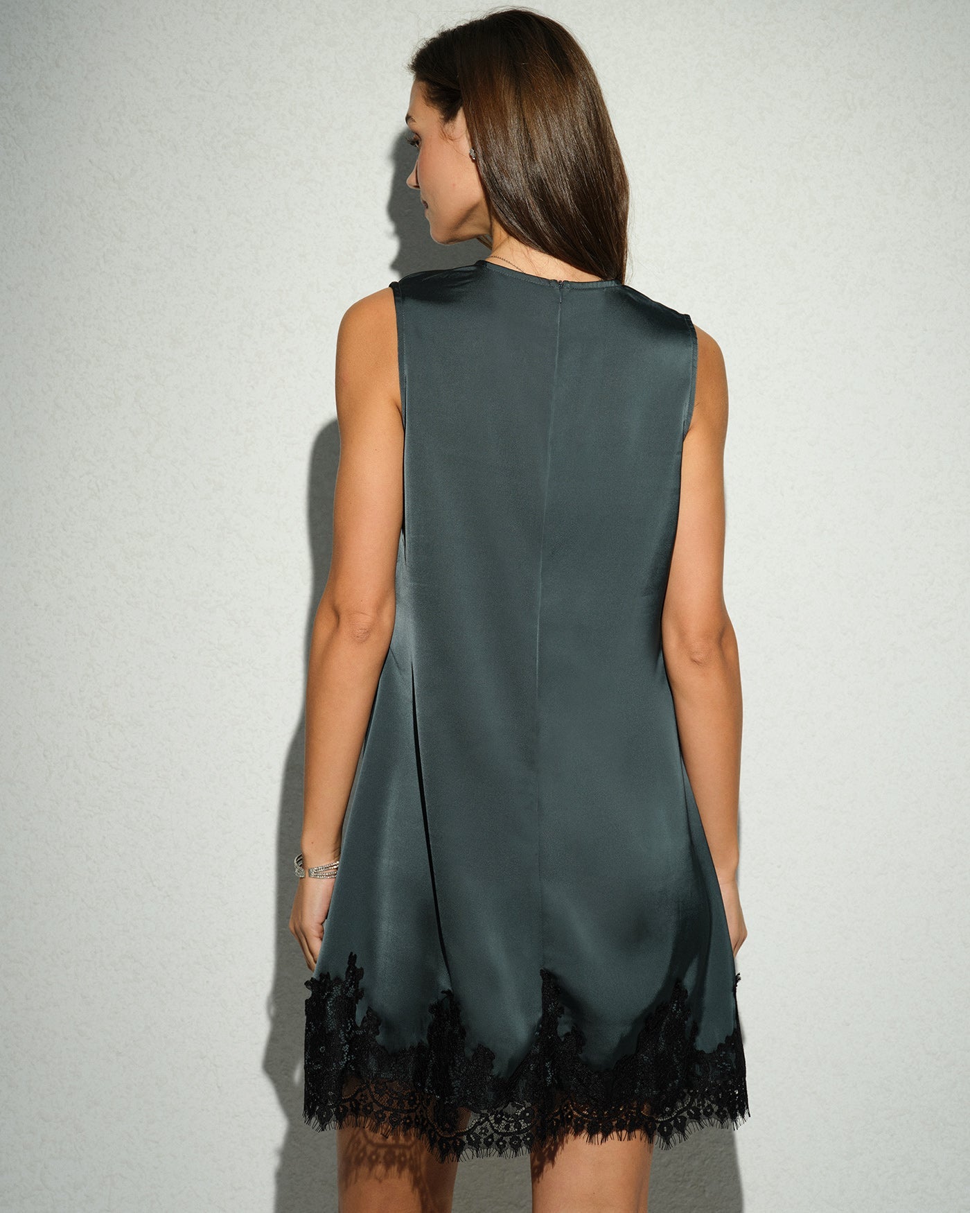 Green Sleeveless Lace Tunic Mini Dress