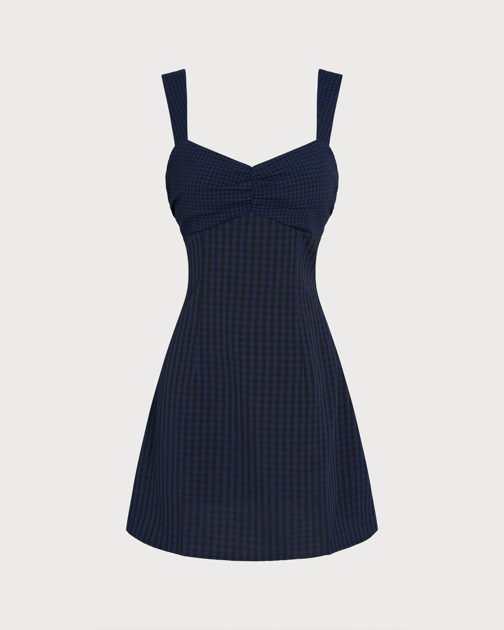Blue Sweetheart Neck Plaid Mini Dress