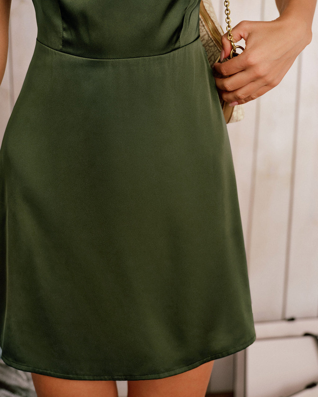 Green Satin Sleeveless Mini Dress