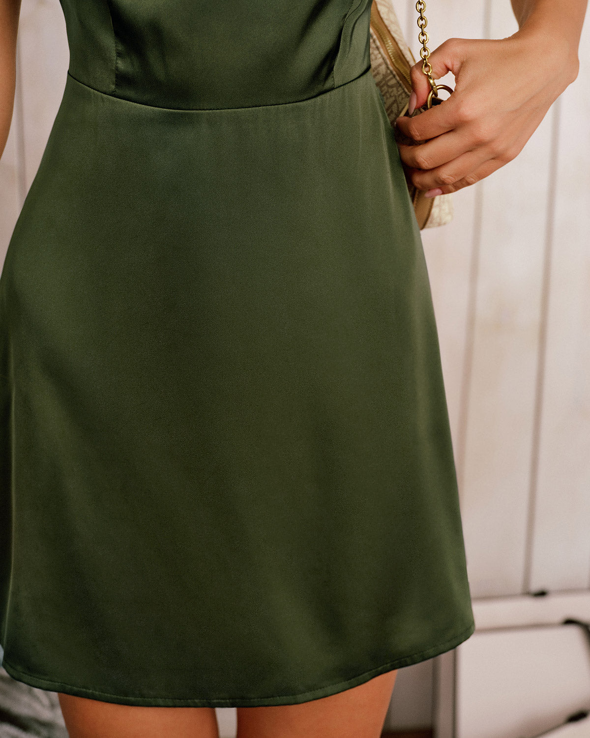 Green Satin Sleeveless Mini Dress
