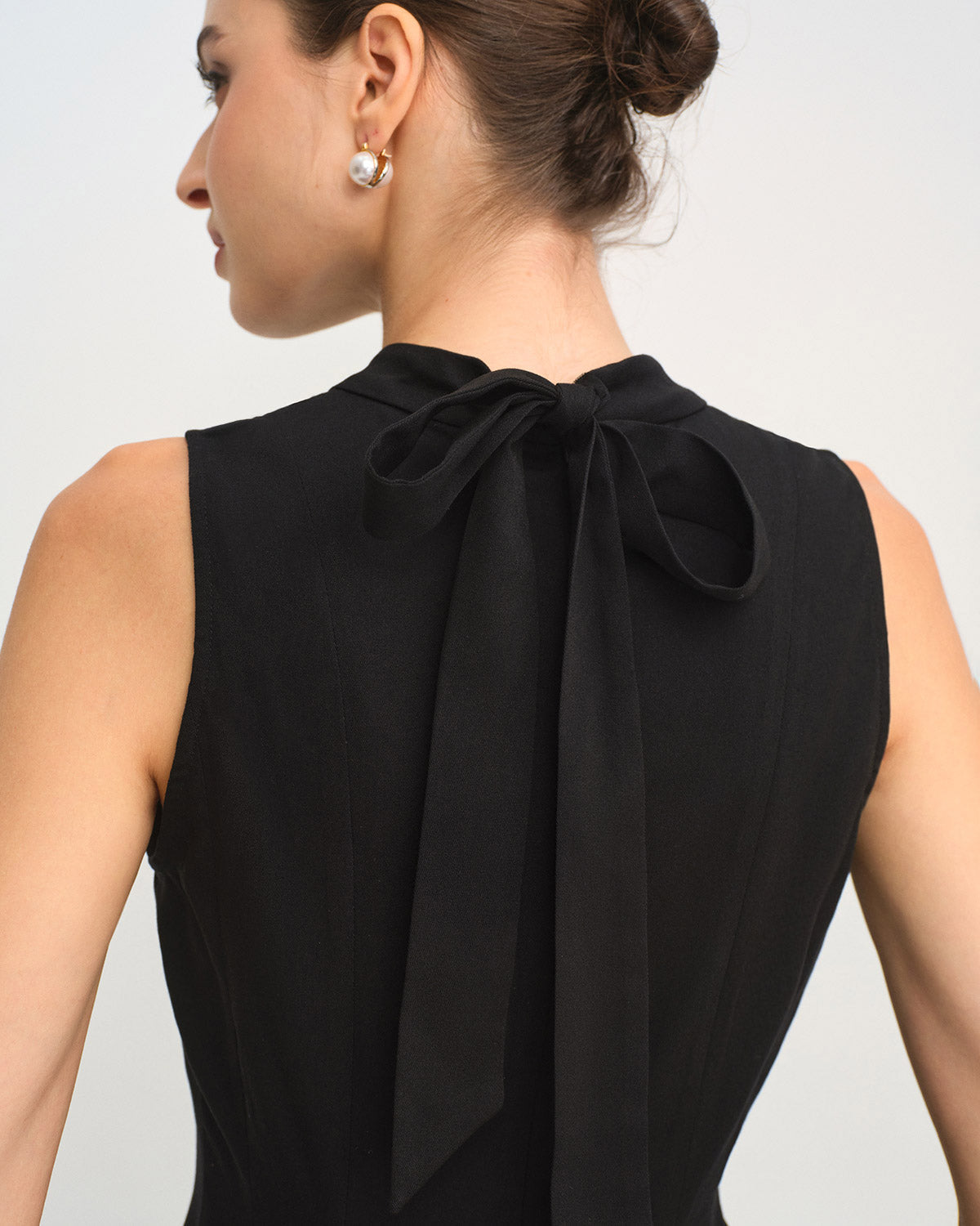 Black Mock Neck Ruched Sleeveless Mini Dress