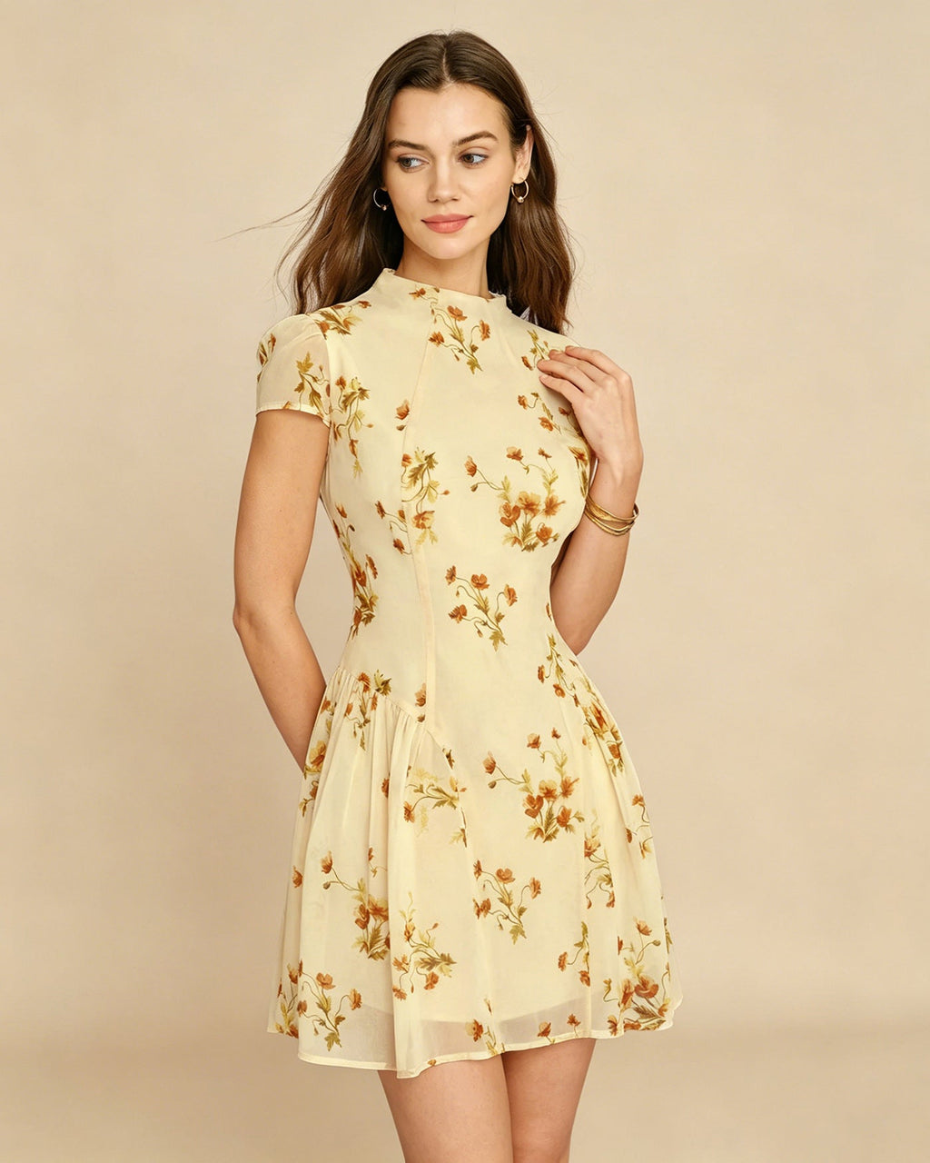 Light Yellow Turtle Floral Mini Dress