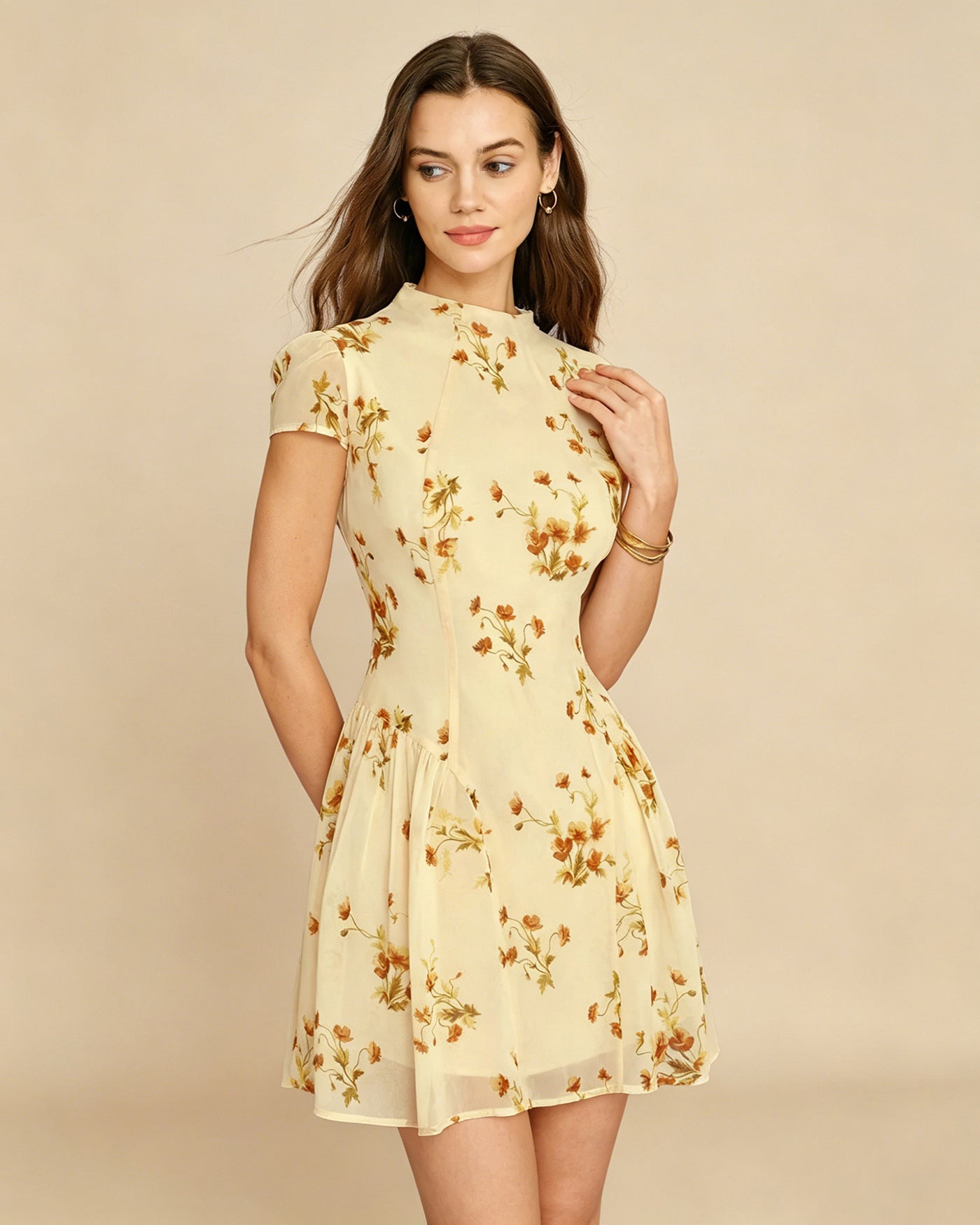 Light Yellow Turtle Floral Mini Dress