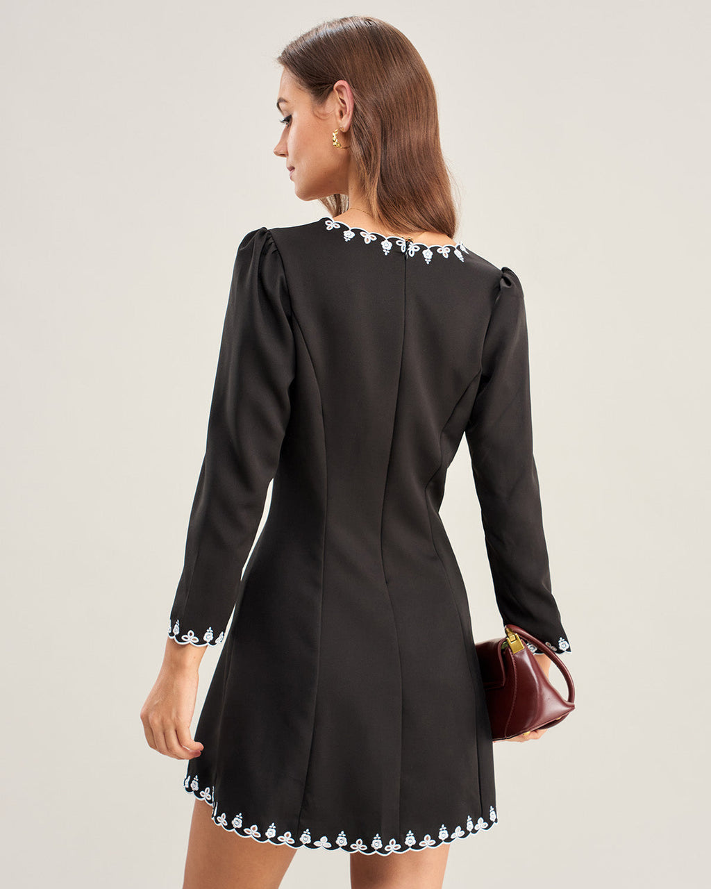 Black Contrasting Embroidery Mini Dress