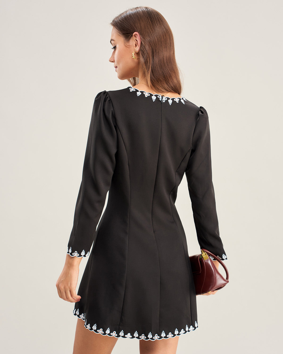 Black Contrasting Embroidery Mini Dress