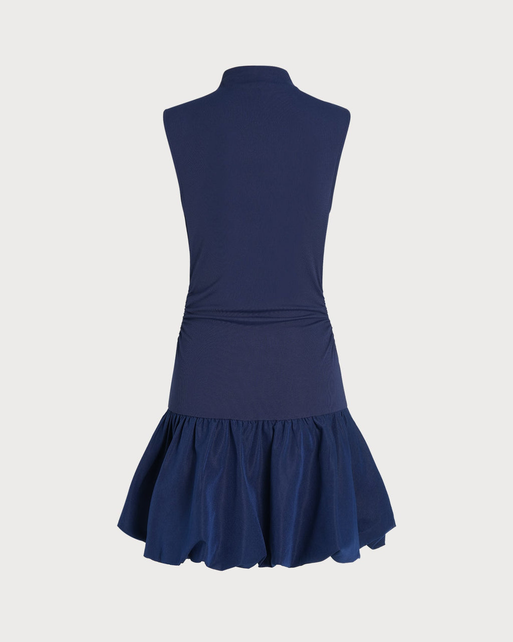 Navy Mock Neck Ruched Mini Dress