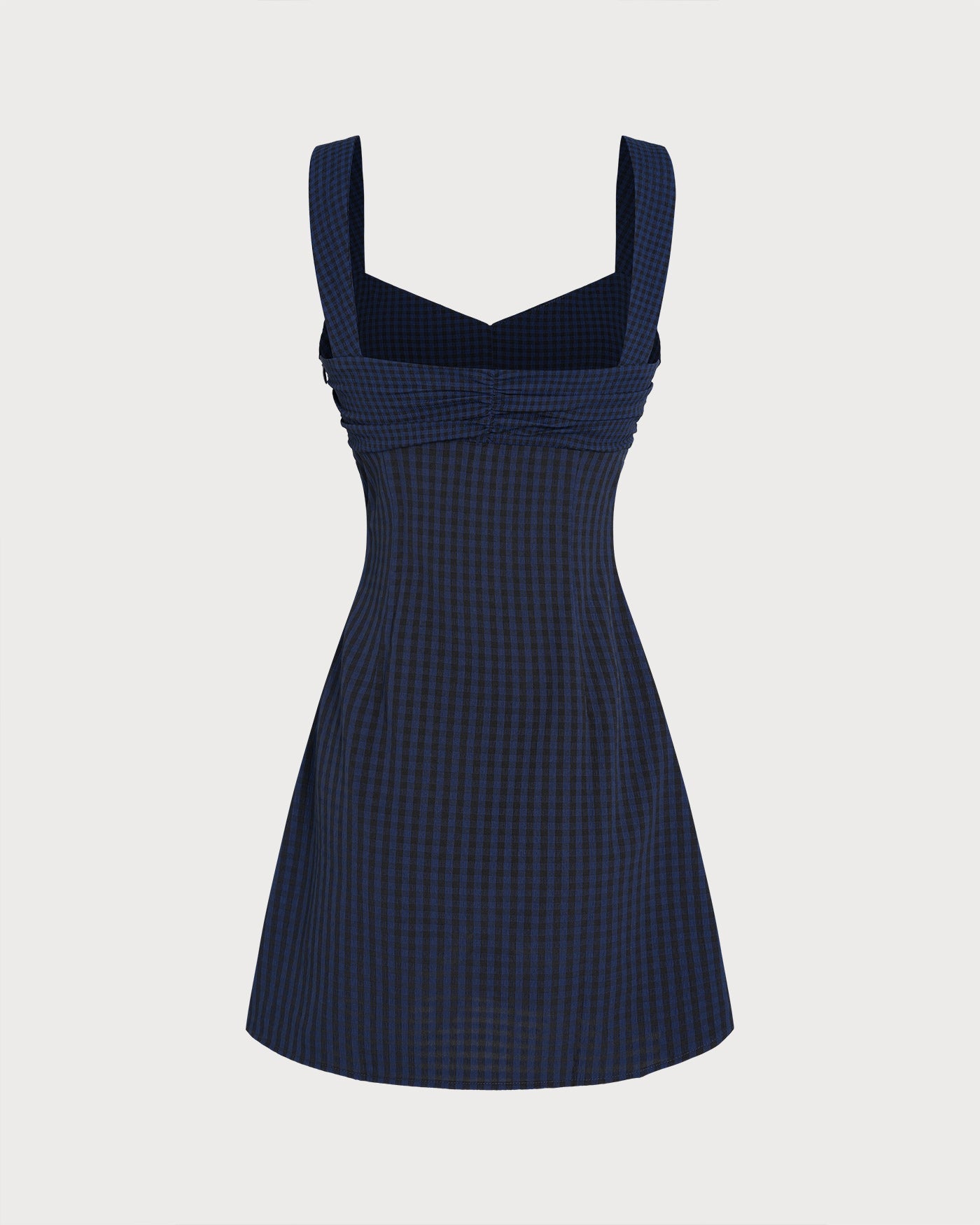 Blue Sweetheart Neck Plaid Mini Dress