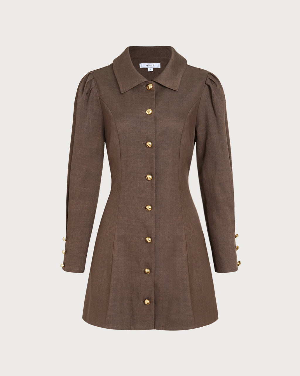 Brown Tie Button Mini Dress