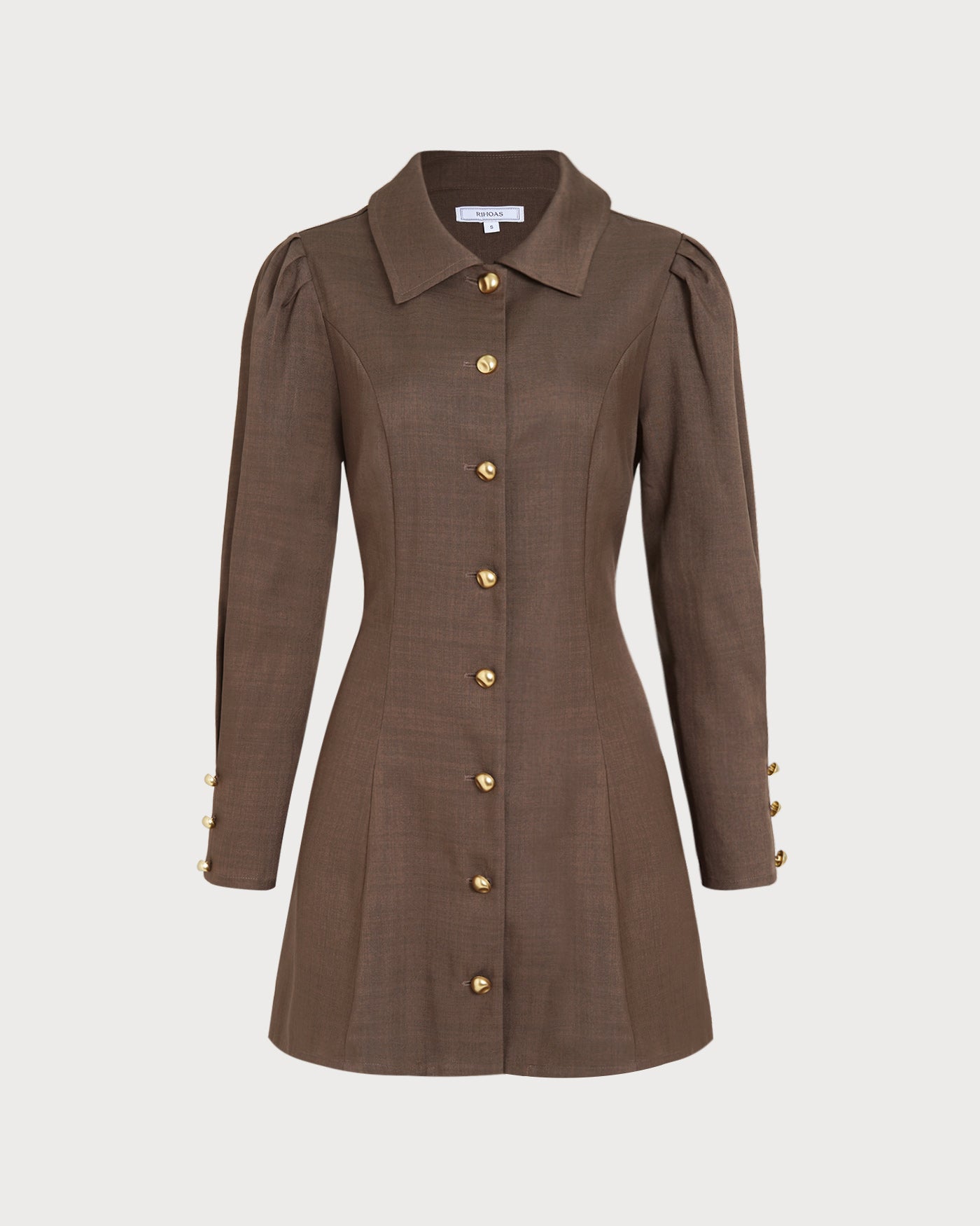 Brown Tie Button Mini Dress