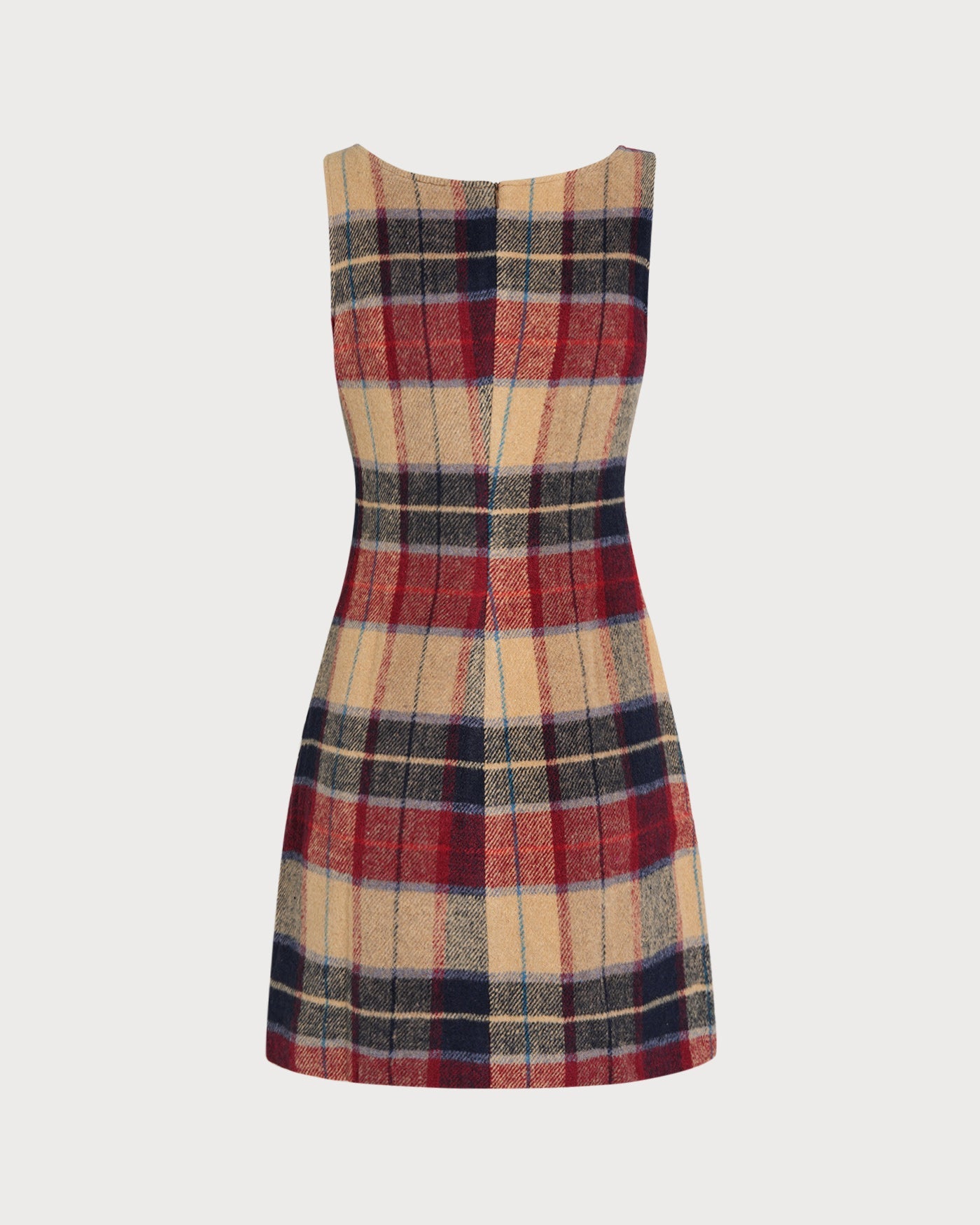 Red U Neck Plaid Mini Dress