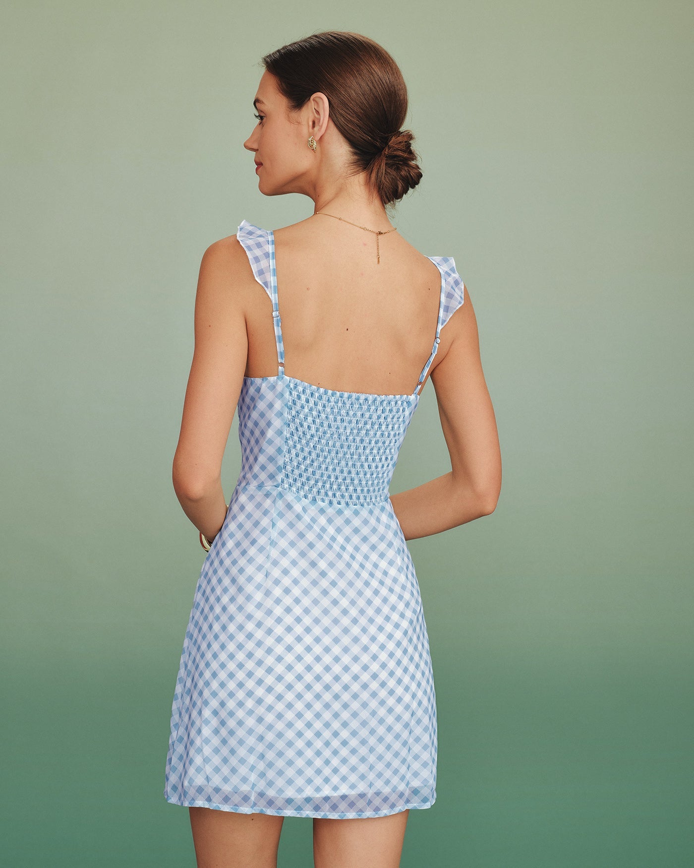 Blue Plaid Splicing Slip Mini Dress