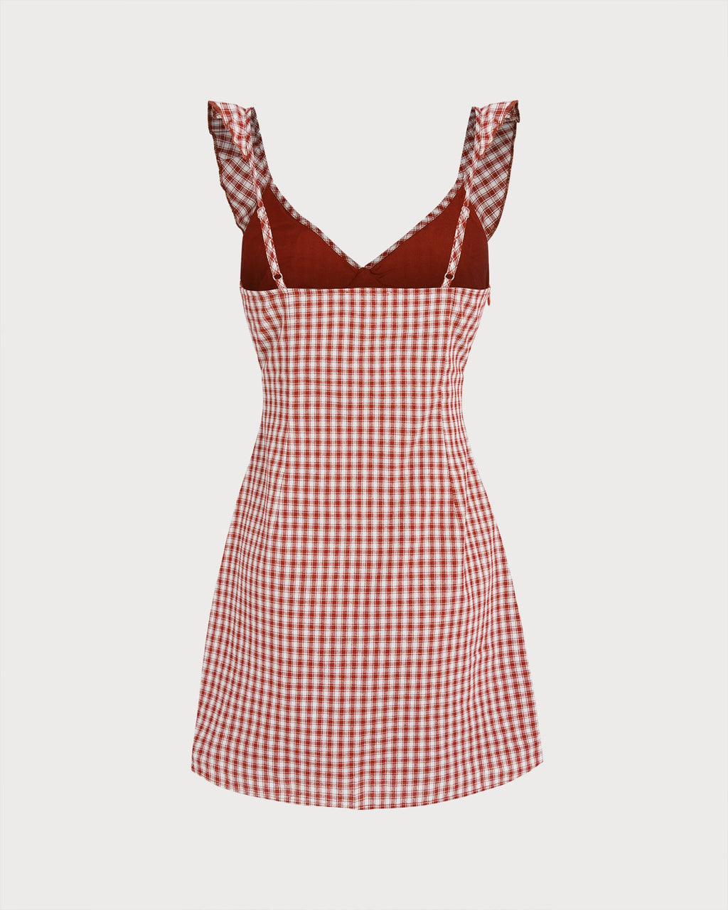 Red V Neck Plaid Slip Mini Dress