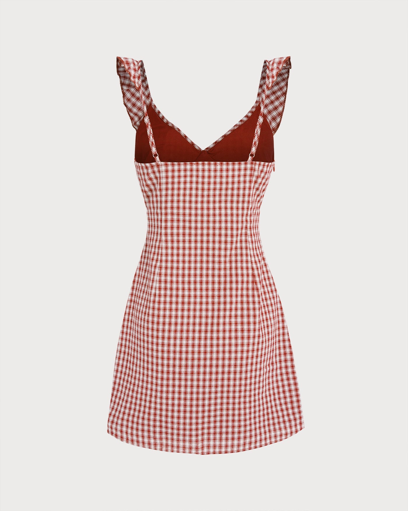 Red V Neck Plaid Slip Mini Dress
