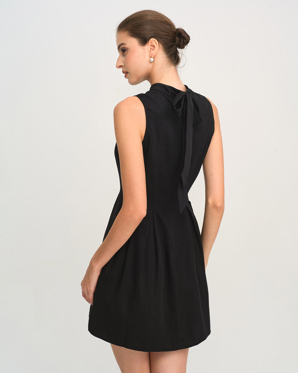 Black Mock Neck Ruched Sleeveless Mini Dress