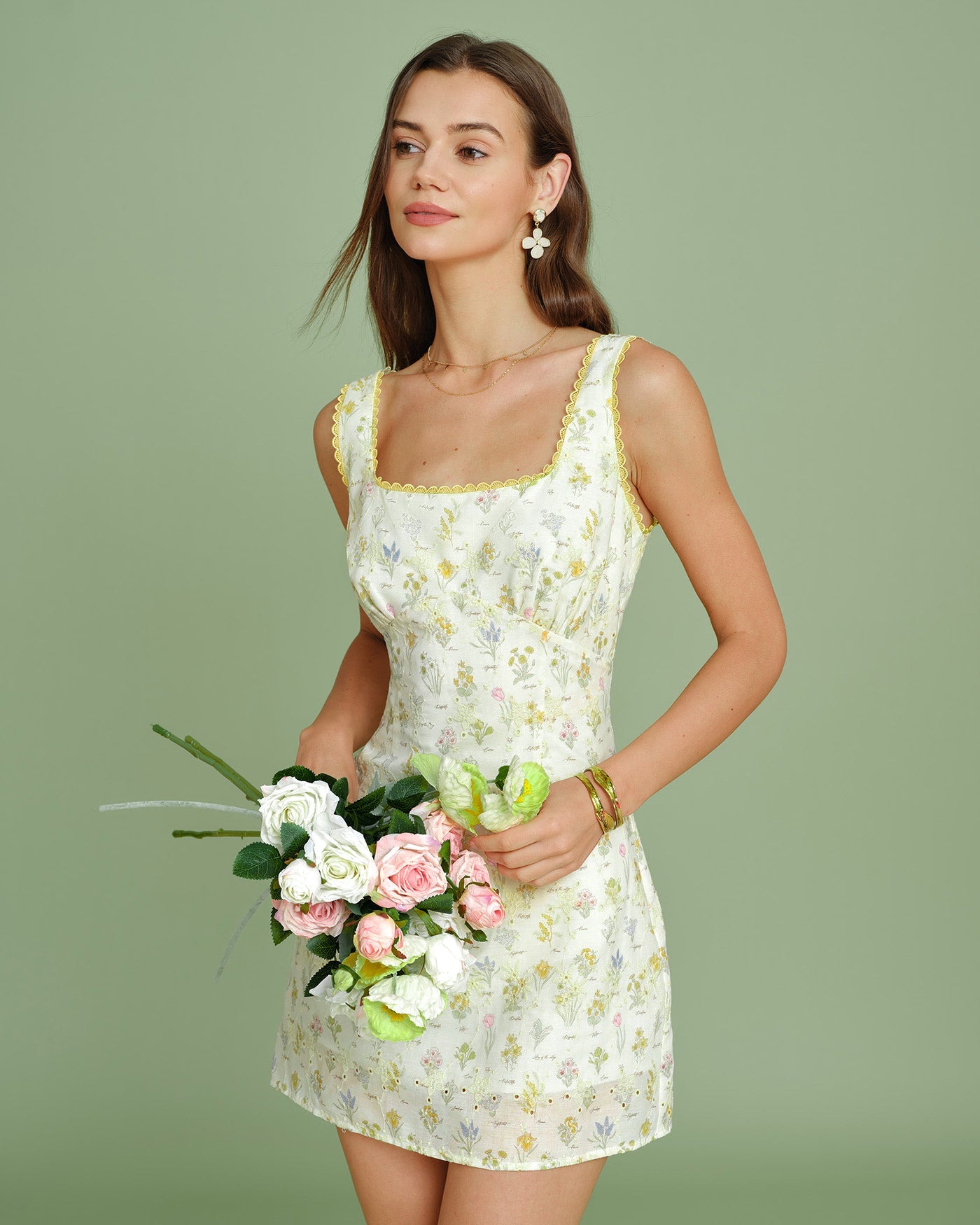 Apricot Floral Textured Slip Mini Dress