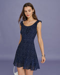 Navy Polka Dot Ruffle Mini Dress