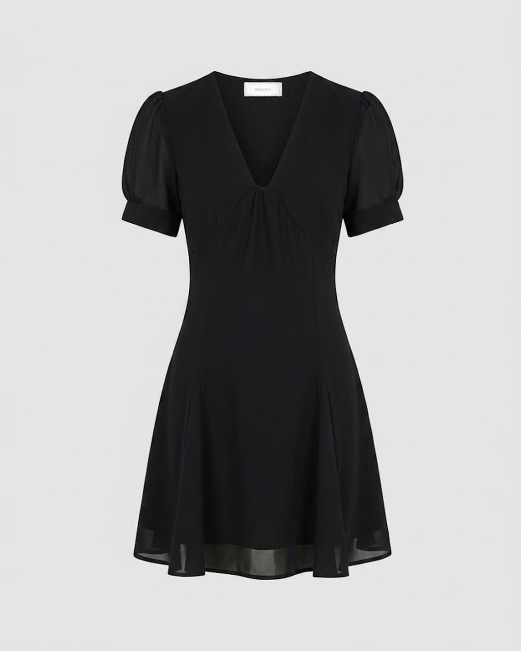Black V Neck Puffed Sleeve Mini Dress