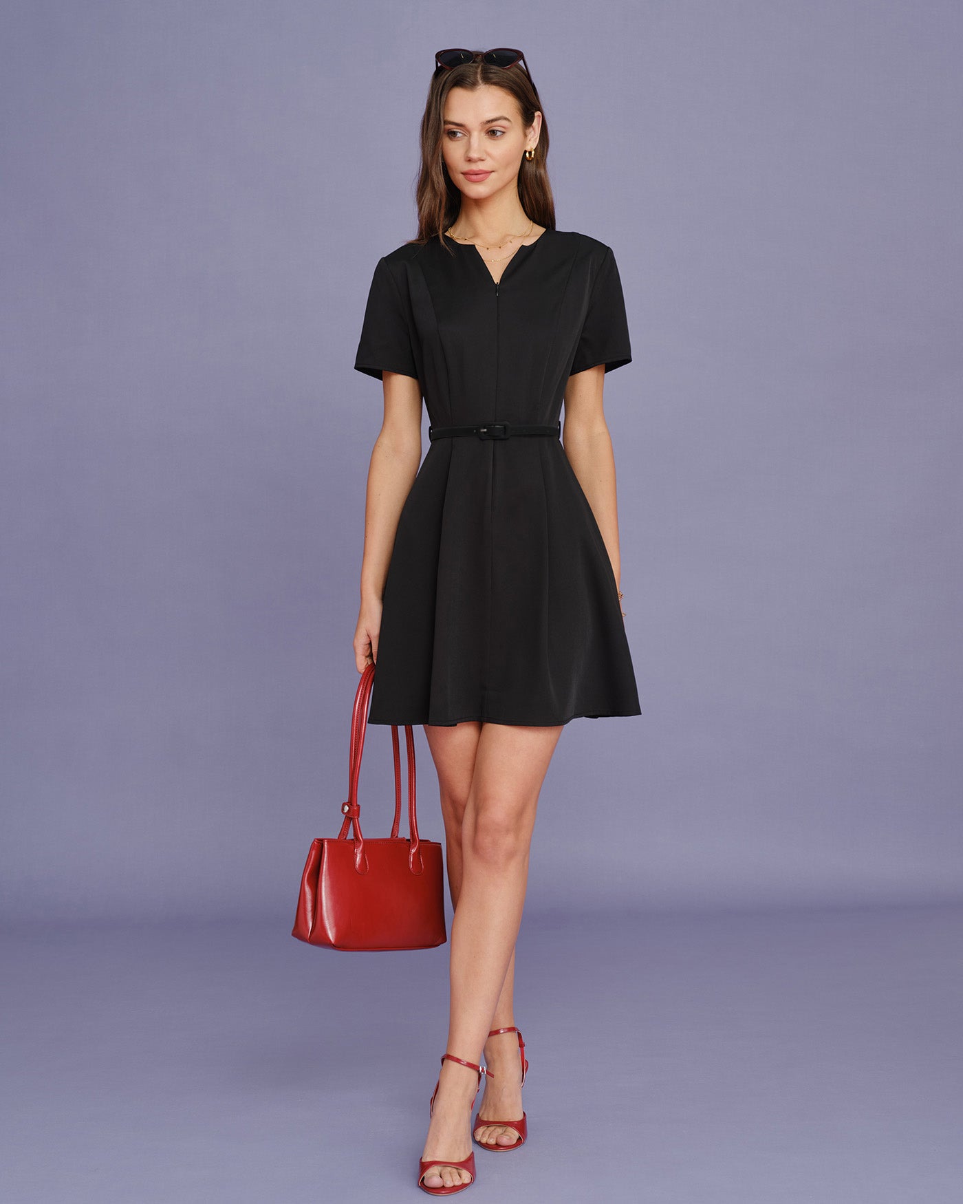 Black Belt Ruched Mini Dress